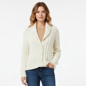 City Knit Ivory Chunky Button Up Long Sleeve Cardigan Sweater XL